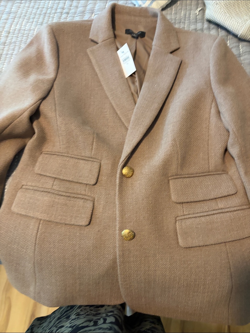 Ann Taylor New Tailored Camel Blazer with Gold-Tone Buttons The Greenwich